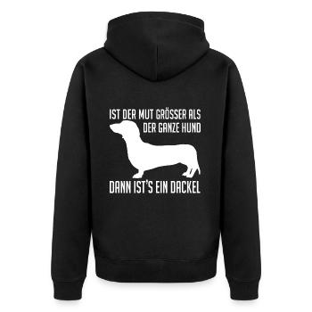 Mutiger Dackel Dackelsilhouette lustiger Spruch - Unisex Premium Bio Zip Hoodie - Schwarz - Hinten - Nico (187cm)