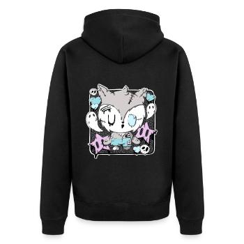 Wolfgang the zombie werewolf in kawaii style - Unisex Premium Organic Zip Hoodie - black - Back - Nico (187cm)