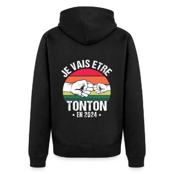 Je vais être tonton en 2024 cadeau naissance 2024 - Veste à capuche bio Premium Unisexe - noir - Dos - Nico (187cm)