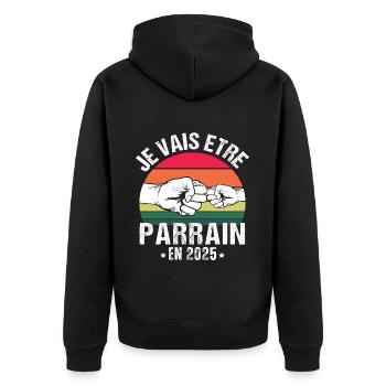 Je vais être parrain 2025 futur parrain vintage - Veste à capuche bio Premium Unisexe - noir - Dos - Nico (187cm)