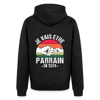 Je vais être parrain 2024 futur parrain vintage - Veste à capuche bio Premium Unisexe - noir - Dos - Nico (187cm)