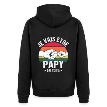 Je vais être papy en 2025 cadeau naissance vintage - Veste à capuche bio Premium Unisexe - noir - Dos - Nico (187cm)