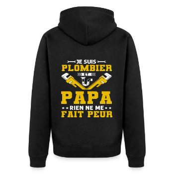 Papa plombier cadeau plomberie fête des pères - Veste à capuche bio Premium Unisexe - noir - Dos - Nico (187cm)