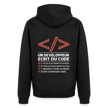 Un développeur écrit du code humour programmation - Veste à capuche bio Premium Unisexe - noir - Dos - Nico (187cm)