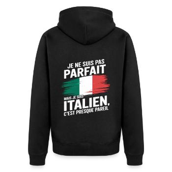 Je Ne Suis Pas Parfait Mais Italien Humour Cadeau - Veste à capuche bio Premium Unisexe - noir - Dos - Nico (187cm)