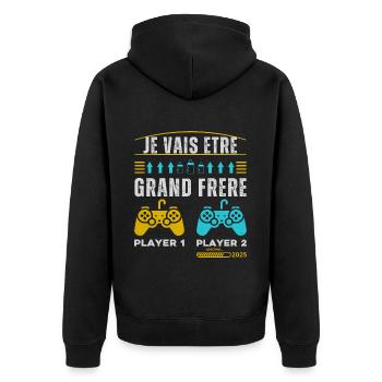 Grand Frère 2025 Annonce Naissance Geek Gamer - Veste à capuche bio Premium Unisexe - noir - Dos - Nico (187cm)