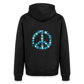 Peace_Friedenssymbol - Unisex Premium Bio Zip Hoodie - Schwarz - Hinten - Nico (187cm)