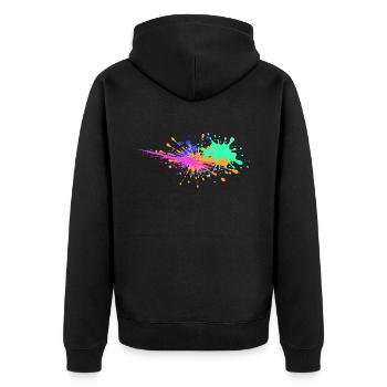 Farbkleckse Design außergewöhnlich - Unisex Premium Bio Zip Hoodie - Schwarz - Hinten - Nico (187cm)