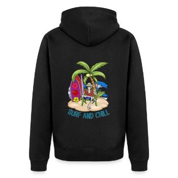Skeleton Surf and Chill - tropical-style - Unisex Premium Organic Zip Hoodie - black - Back - Nico (187cm)