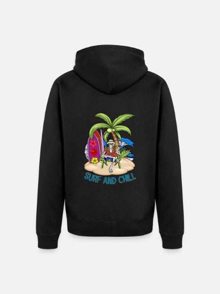 Skeleton Surf and Chill - tropical-style - Unisex Premium Organic Zip Hoodie - black