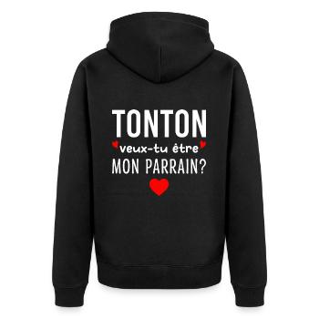 Tonton Veux-tu être Mon Parrain Futur Parrain - Veste à capuche bio Premium Unisexe - noir - Dos - Nico (187cm)