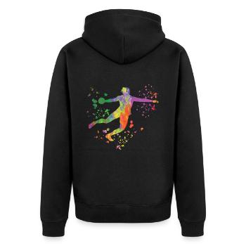 Diskuswerfer Colorsplash Diskuswurf - Unisex Premium Bio Zip Hoodie - Schwarz - Hinten - Nico (187cm)