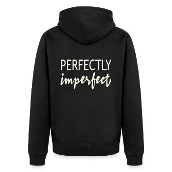 Perfectly imperfect - Unisex Premium Bio Zip Hoodie - Schwarz - Hinten - Nico (187cm)