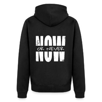 Now or never - Unisex Premium Bio Zip Hoodie - Schwarz - Hinten - Nico (187cm)
