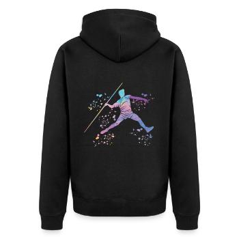 Speerwurf Colorsplash Speerwurf - Unisex Premium Bio Zip Hoodie - Schwarz - Hinten - Nico (187cm)