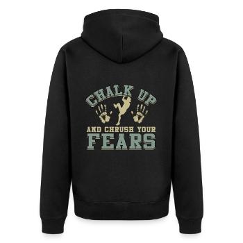 Kreide Und Zerquetsche Deine Ängste Beim Bouldern - Unisex Premium Bio Zip Hoodie - Schwarz - Hinten - Nico (187cm)