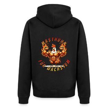 Masthuhn für Wachstum - Unisex Premium Bio Zip Hoodie - Schwarz - Hinten - Nico (187cm)