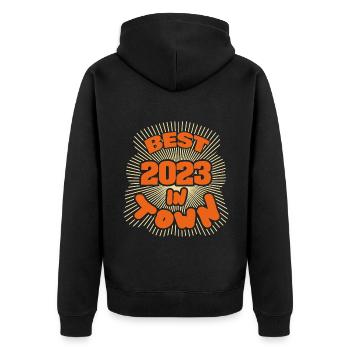 Town 2023 - Unisex Premium Bio Zip Hoodie - Schwarz - Hinten - Nico (187cm)