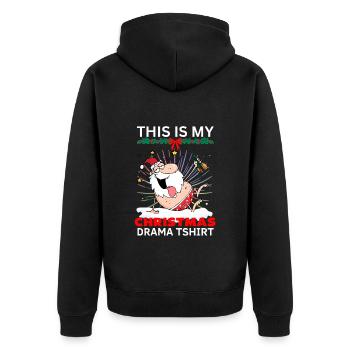 Weihnachten tshirt- Weihnachtsmann mit Bier - Unisex Premium Bio Zip Hoodie - Schwarz - Hinten - Nico (187cm)