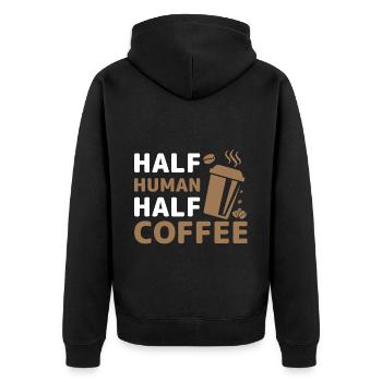 half human half coffee- Kaffee geschenke - Unisex Premium Bio Zip Hoodie - Schwarz - Hinten - Nico (187cm)