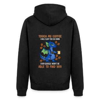 lustige Kaffee Sprüche - Kaffee - Unisex Premium Bio Zip Hoodie - Schwarz - Hinten - Nico (187cm)