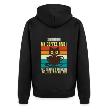 shhhhh my coffe- Coffee Sayings -Coffee Gifts - Unisex Premium Organic Zip Hoodie - black - Back - Nico (187cm)
