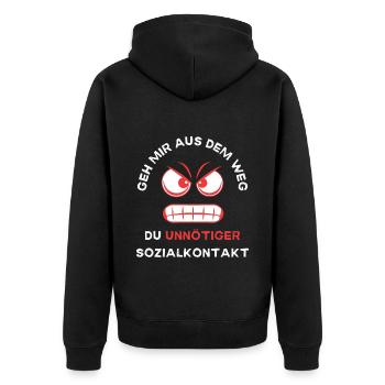 unnötiger Sozialkontakt - Geh mir aus dem Weg - Unisex Premium Bio Zip Hoodie - Schwarz - Hinten - Nico (187cm)