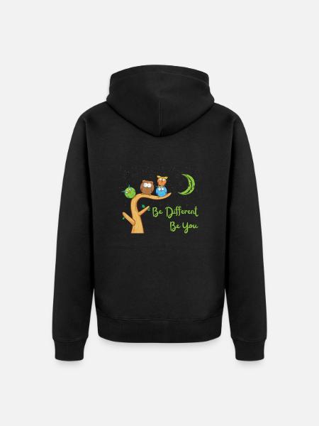 Be Different Cute Owl Bird - Unisex Premium Bio Zip Hoodie - Schwarz