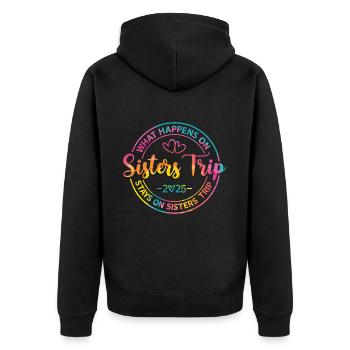 What happens on the sisters' trip 2025 - Unisex Premium Organic Zip Hoodie - black - Back - Nico (187cm)