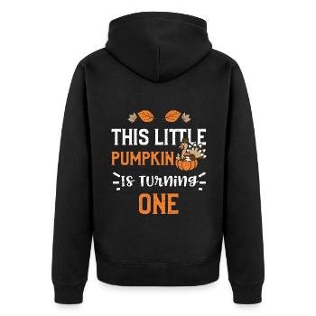 This Little Pumpkin Is Turning One - Unisex Premium Organic Zip Hoodie - black - Back - Nico (187cm)