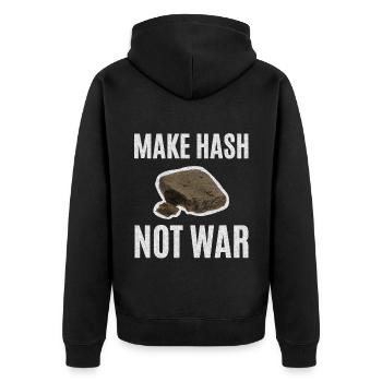 Kein Krieg sondern Hasch machen - Unisex Premium Bio Zip Hoodie - Schwarz - Hinten - Nico (187cm)