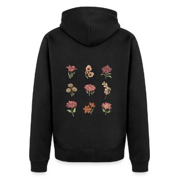Wildblumen Vintage Blumen botanisch - Unisex Premium Bio Zip Hoodie - Schwarz - Hinten - Nico (187cm)