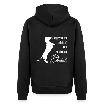 Ich hab den schönsten Dackel. Dackelsilhouette - Unisex Premium Bio Zip Hoodie - Schwarz - Hinten - Nico (187cm)
