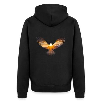 Eagle s Gaze Freedom - Unisex Premium Bio Zip Hoodie - Schwarz - Hinten - Nico (187cm)