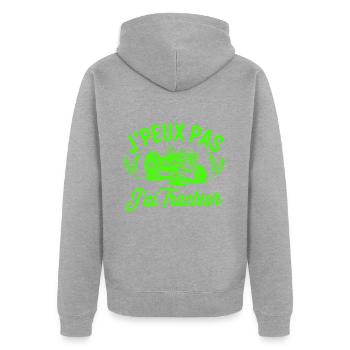 tee shirt Original j'peux pas j'ai tracteur - Veste à capuche bio Premium Unisexe - gris chiné - Dos - Nico (187cm)