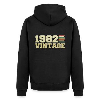 1982 Geburtstagsgeschenk 1982 Jahrgang 1982 Geschenk - Unisex Premium Bio Zip Hoodie - Schwarz - Hinten - Nico (187cm)