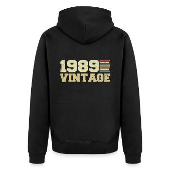 1989 Geburtstagsgeschenk 1989 Jahrgang 1989 Geschenk - Unisex Premium Bio Zip Hoodie - Schwarz - Hinten - Nico (187cm)