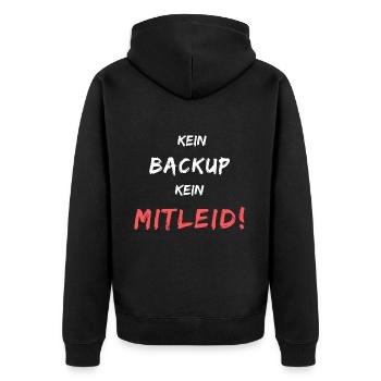 Kein Back-Up, Kein Mitleid! Witziger IT-Spruch - Unisex Premium Bio Zip Hoodie - Schwarz - Hinten - Nico (187cm)