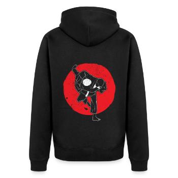 Cooles Judo Judoka - Unisex Premium Bio Zip Hoodie - Schwarz - Hinten - Nico (187cm)