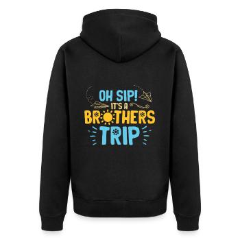 Geschwister Oh Sip Its A Brothers Trip - Unisex Premium Organic Zip Hoodie - black - Back - Nico (187cm)