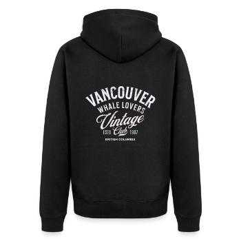 Vancouver-Walliebhaber Vintage-Club erholt - Unisex Premium Bio Zip Hoodie - Schwarz - Hinten - Nico (187cm)