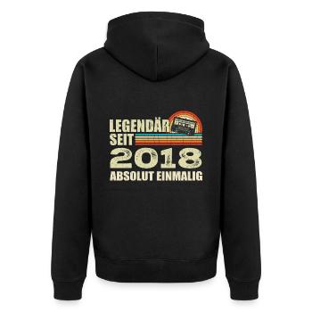 Legendär Seit 2018 - Absolut Einmalig - Unisex Premium Bio Zip Hoodie - Schwarz - Hinten - Nico (187cm)