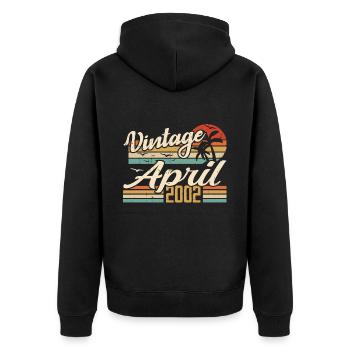 Geschenkidee zum Geburtstag im April 2002, Jahrgang 2002 - Unisex Premium Bio Zip Hoodie - Schwarz - Hinten - Nico (187cm)