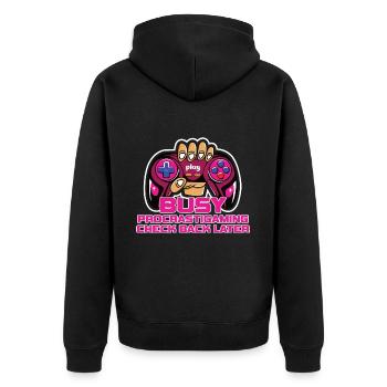 Gamer Busy Procrastigaming Gaming - Unisex Premium Bio Zip Hoodie - Schwarz - Hinten - Nico (187cm)