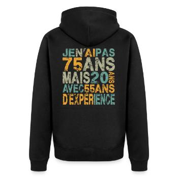 Je n'ai pas 75 ans, anniversaire 75 ans - Veste à capuche bio Premium Unisexe - noir - Dos - Nico (187cm)