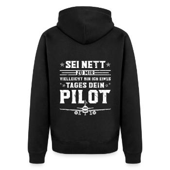 Lustiges Piloten - Unisex Premium Bio Zip Hoodie - Schwarz - Hinten - Nico (187cm)