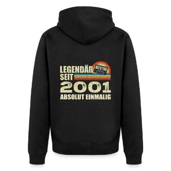 Legendär Seit 2001 - Absolut Einmalig - Unisex Premium Bio Zip Hoodie - Schwarz - Hinten - Nico (187cm)