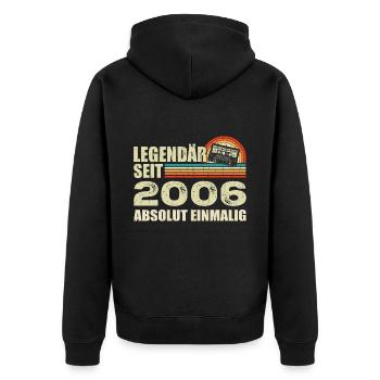 Legendary since 2006 - absolutely unique - Unisex Premium Organic Zip Hoodie - black - Back - Nico (187cm)