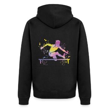 Hürdenlauf Hindernislauf Kinder Hürdenlauf - Unisex Premium Bio Zip Hoodie - Schwarz - Hinten - Nico (187cm)