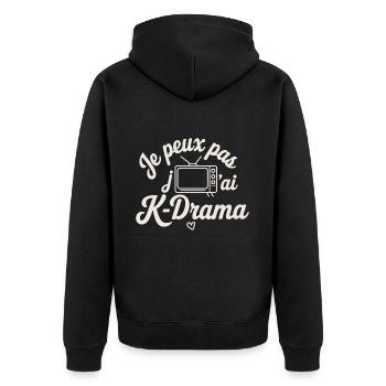 Ich kann kein K-Drama - Unisex Premium Bio Zip Hoodie - Schwarz - Hinten - Nico (187cm)